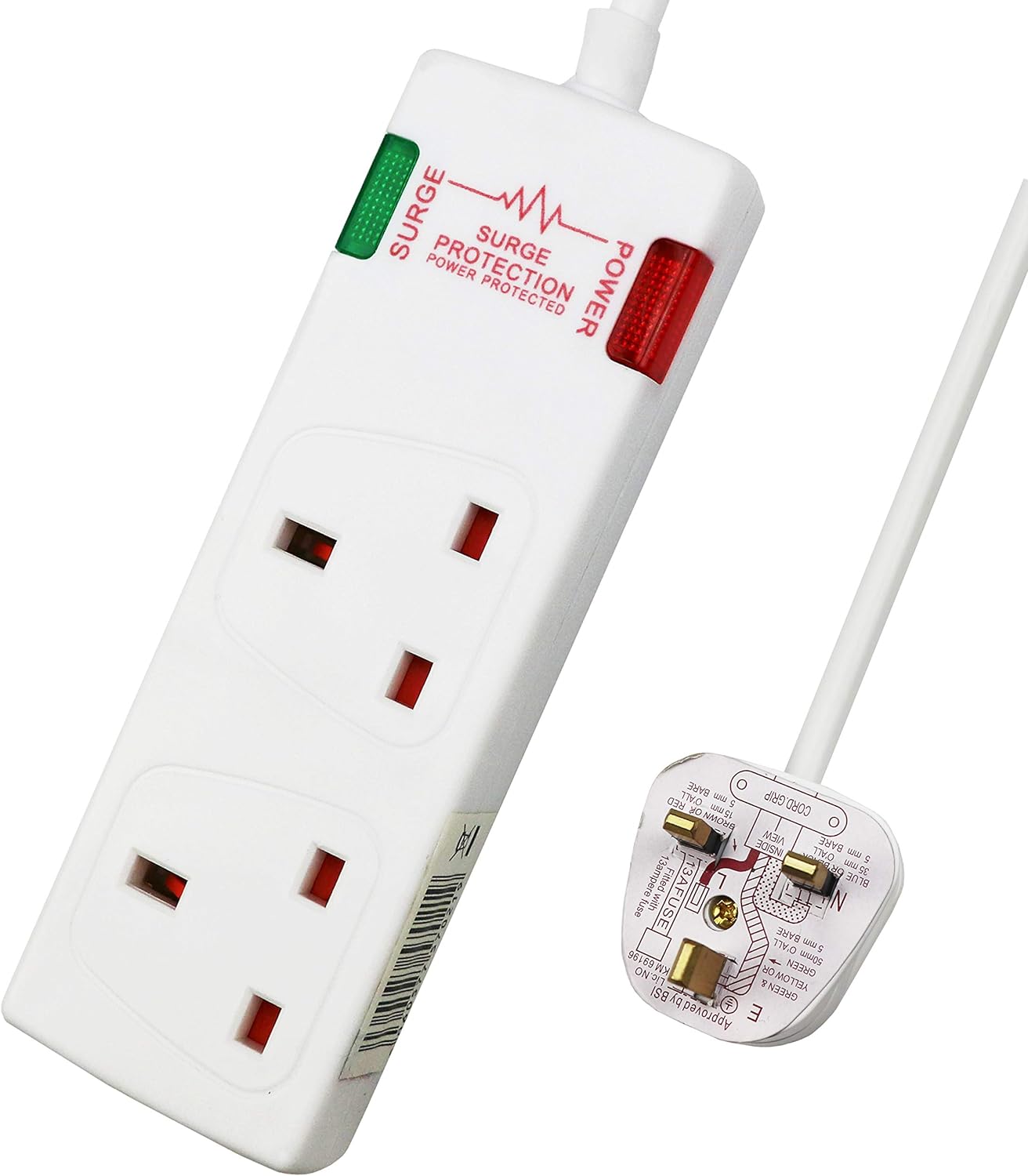 ExtraStar 2 Way Double Socket Power Mains Extension Lead, Special Surge Protecte...