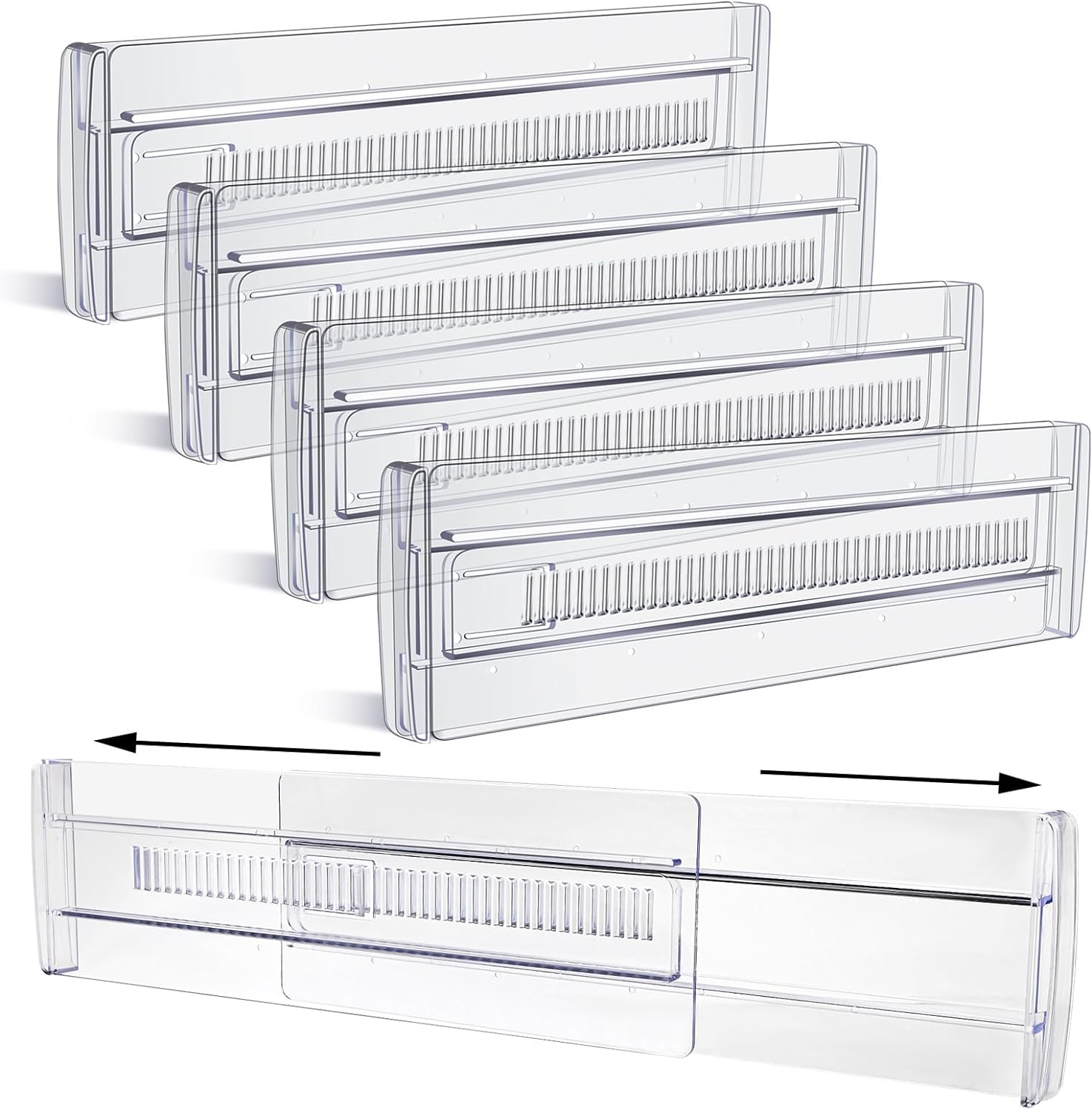 Yafe Drawer Dividers, 4 Pack Clear Drawer Organisers 3.2" High Expandable from 1...