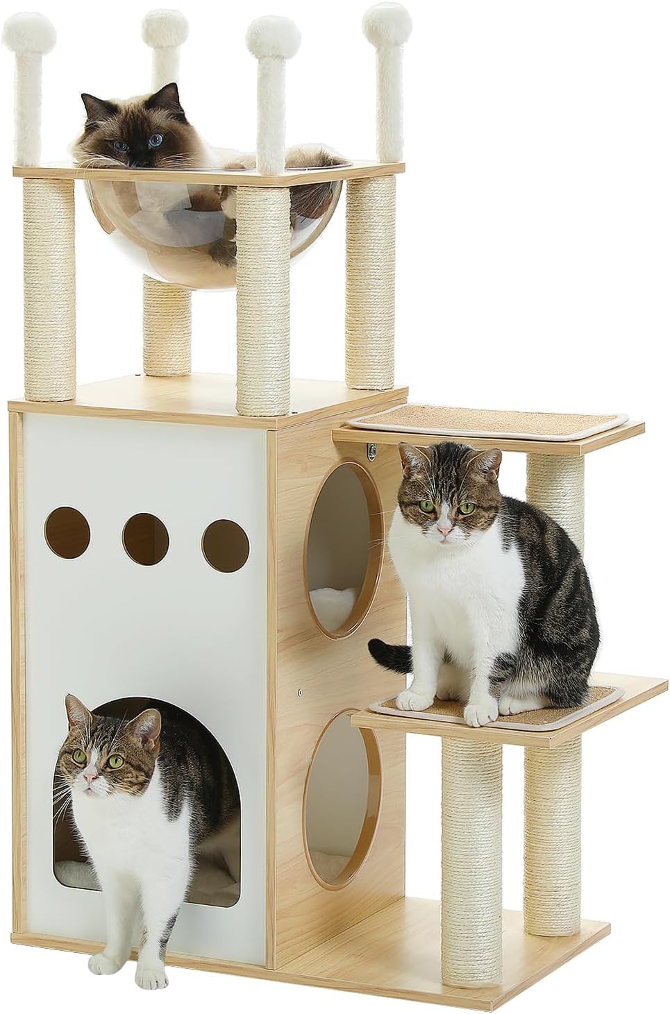 PAWZ Road Modern Cat Tree, 108cm Wooden Cat Tower with 2-Floor Condo, Cat Furnit...