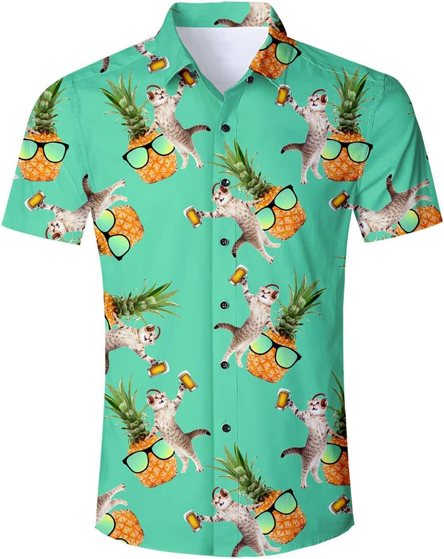 TUONROAD Hawaiian Shirt for Men Funny Cat 3D Printed Beach Shirt Short Sleeve Sh...