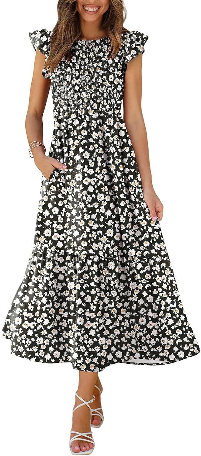 OFEEFAN Women's Casual Maxi Dresses, Unique Maxi Dress with Pockets, Special Ruf...