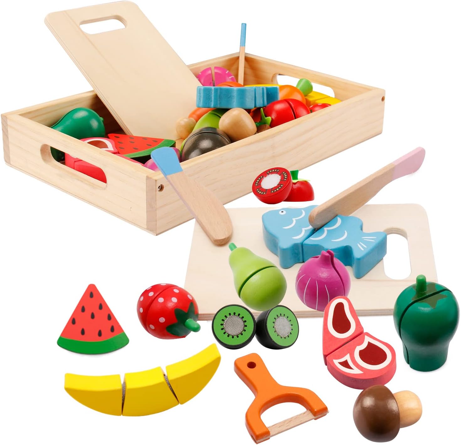 Wooden Play Food, Wooden Food Toys, Wooden Food for Play Kitchen, Wooden Fruit a...