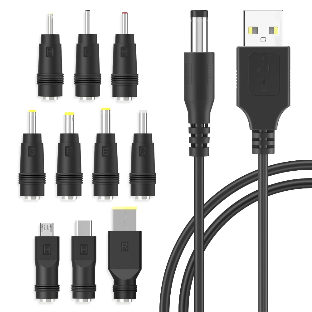 aceyoon DC Power Cable 3A with Universal 5.5 x 2.5mm 10 Tips DC Power Adapter Bl...
