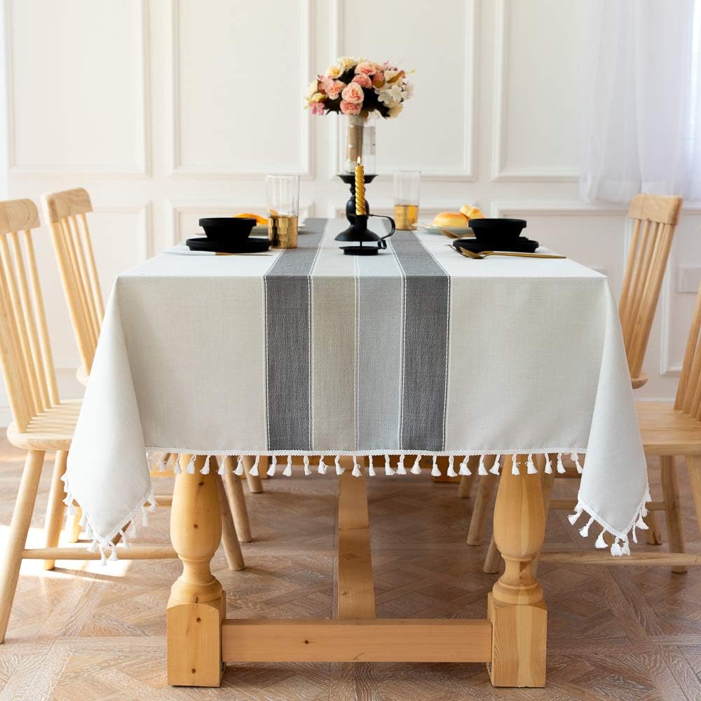 Dremisland Washable Stitching Tassel Table Cloth Cotton Linen Tablecloth Rectang...