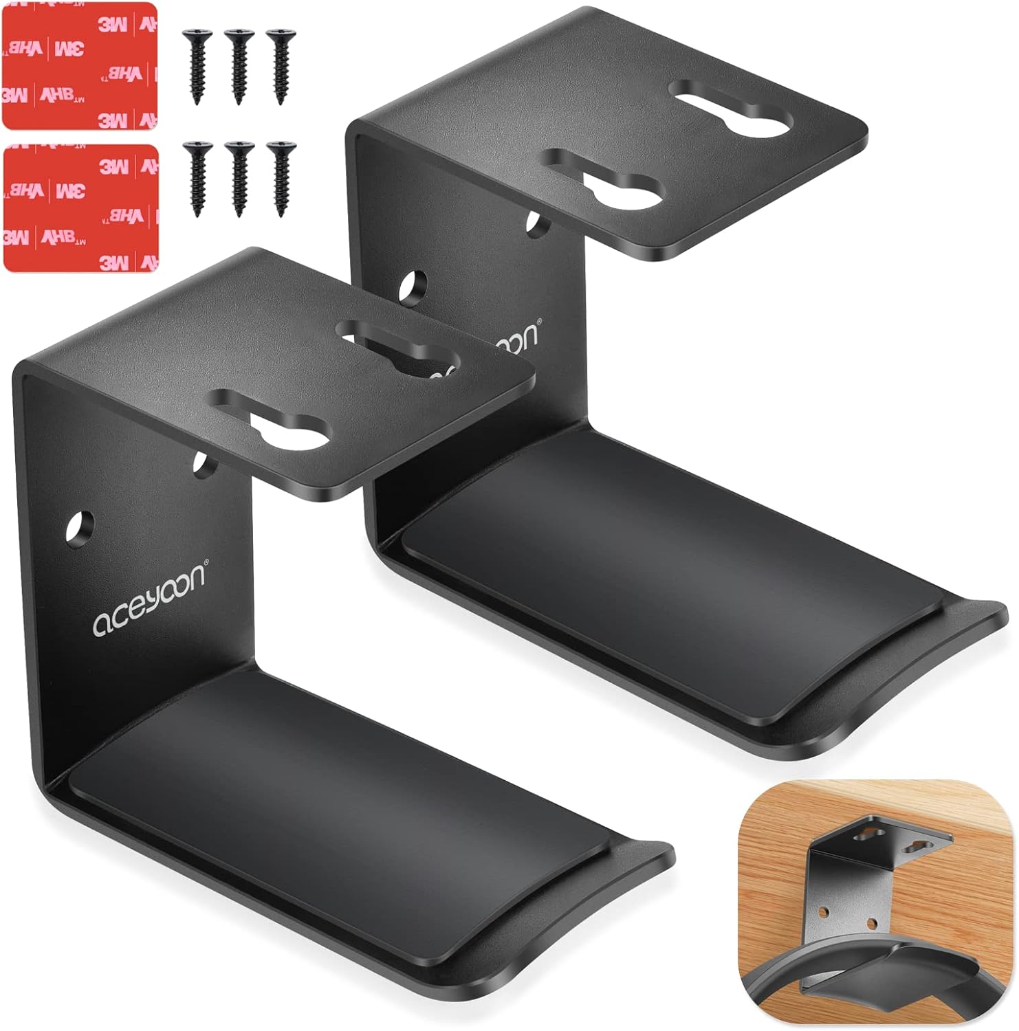 aceyoon 2 Pcs Headphone Stand, Under Desk Headphone Hanger with Adhesive or Scre...