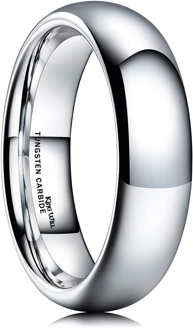 King Will Basic Men's 4mm 6mm 8mm High Polished Comfort Fit Domed Tungsten Carbi...