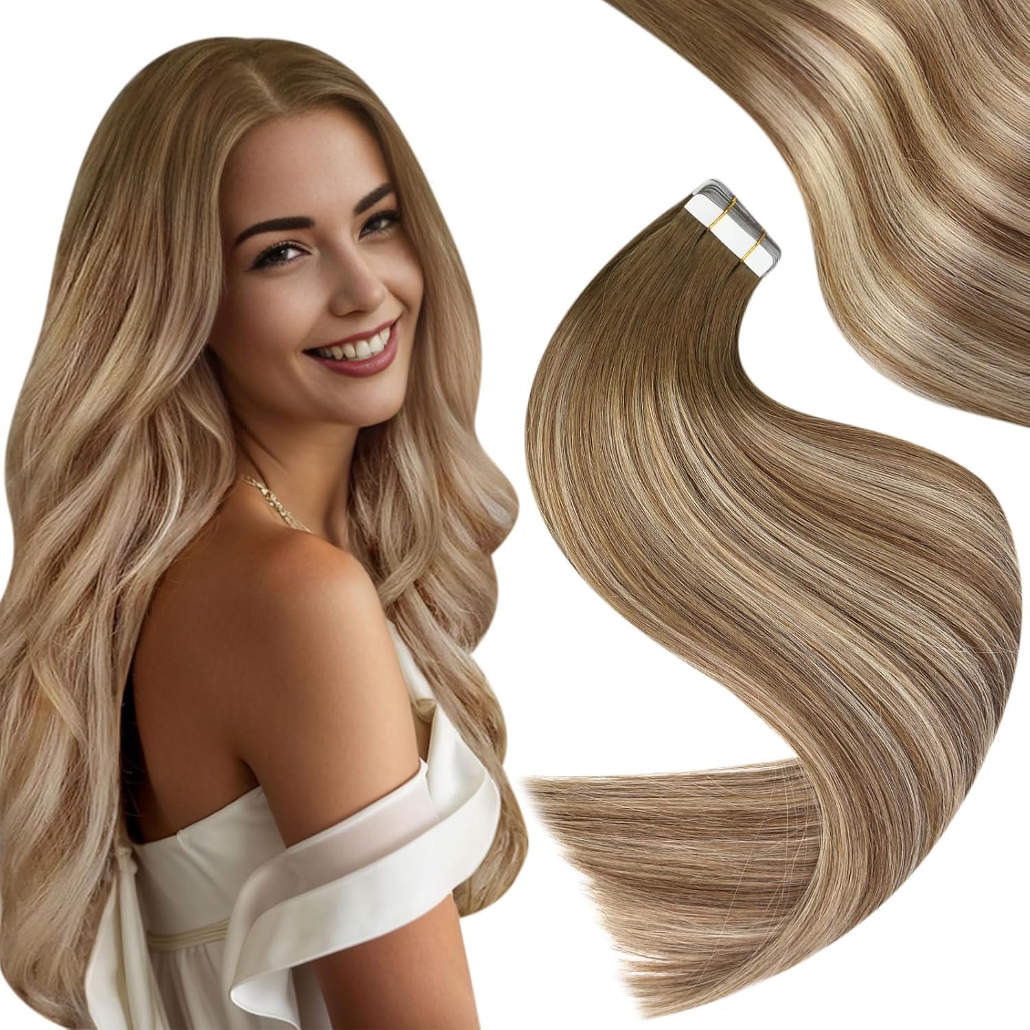Easyouth Balayage Tape in Hair Extensions Human Hair 18Inch Ombre Tape Extension...