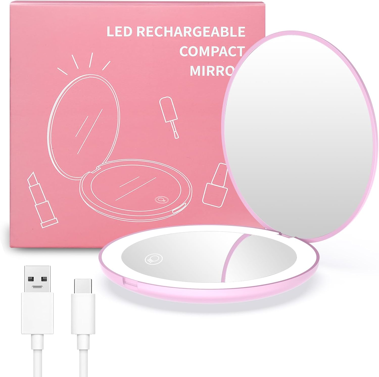 wobsion Compact Magnifying Mirror,Rechargeable 1x/10x Magnification Travel Mirro...