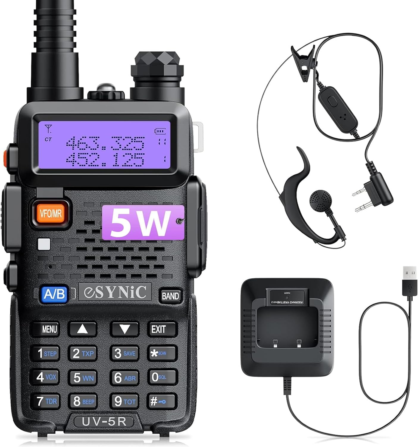 eSynic Professional Walkie Talkies uv5r 5W Rechargeable UV-5R Radio Walkie Talki...