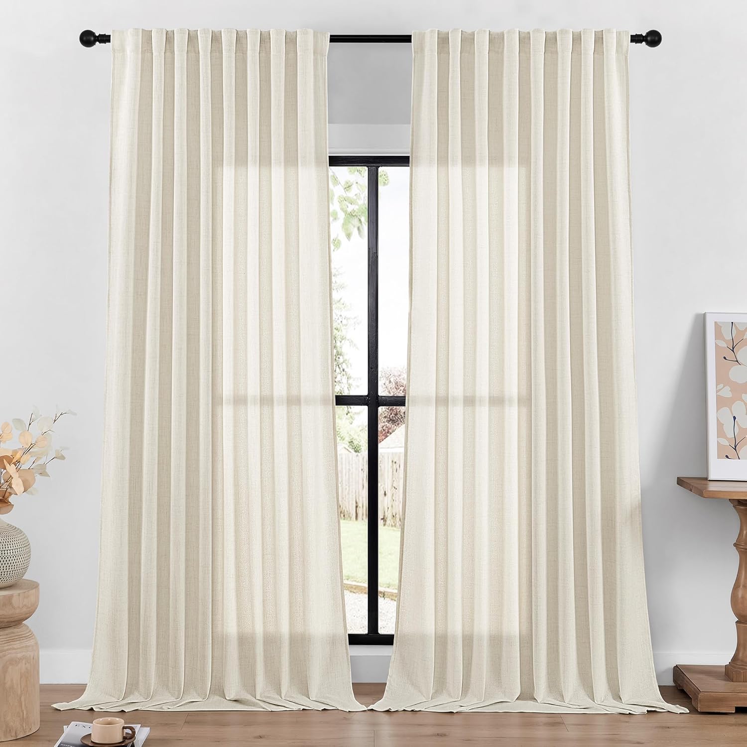 DaysU Linen Curtains 108 Inches Long 2 Panels Set for Bedroom/Living Room, Ivory...