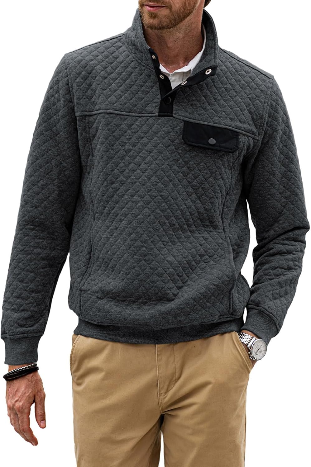 JMIERR Men's Quilted Sweatshirt, Special Casual Long Sleeve Stand Collar Pullove...