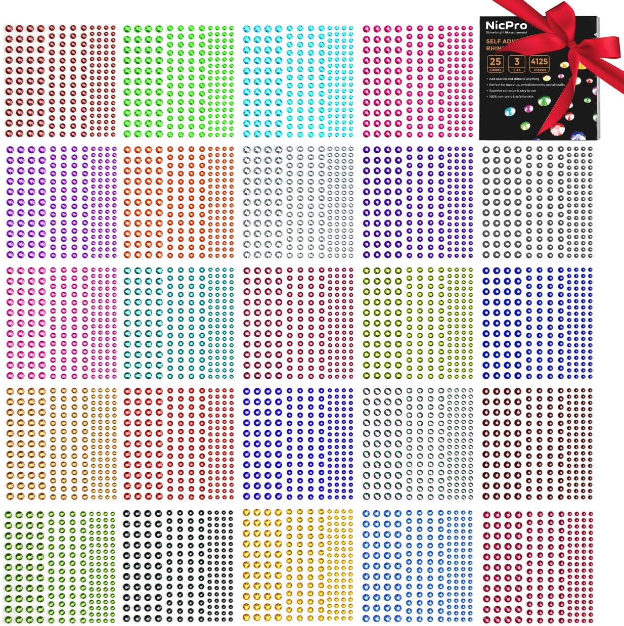 Nicpro Rhinestone Stickers 4125 PCS, Self Adhesive Face Gems Stick on Body Jewel...