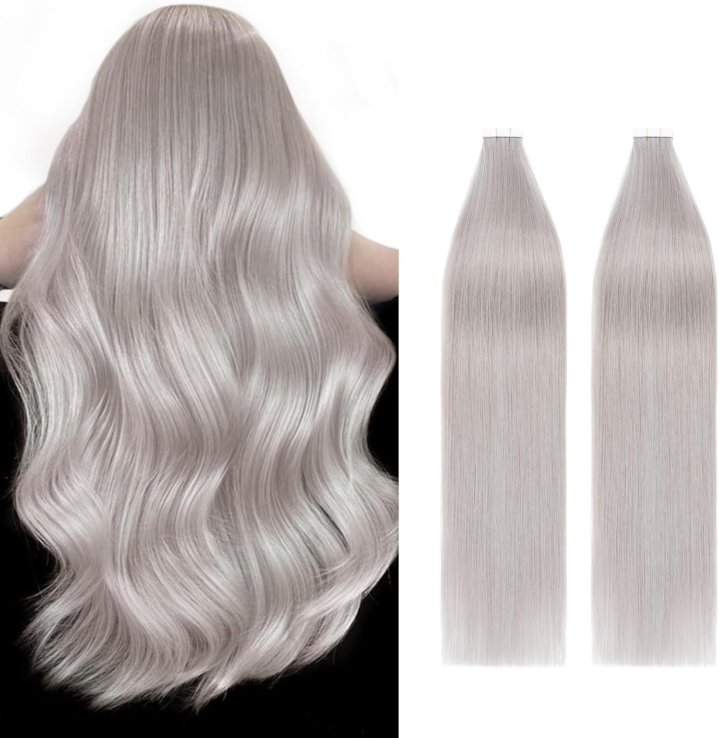 Silk-co 24" Tape in Hair Extensions 40 Pcs 100 gram Real Human Hair Extension Sk...
