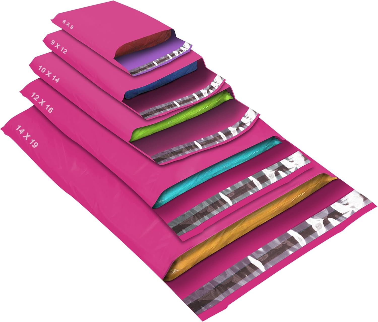 50 Mixed Size Pink Mailing Bags, Hot Pink, 5 Sizes Self Seal Strong Waterproof P...