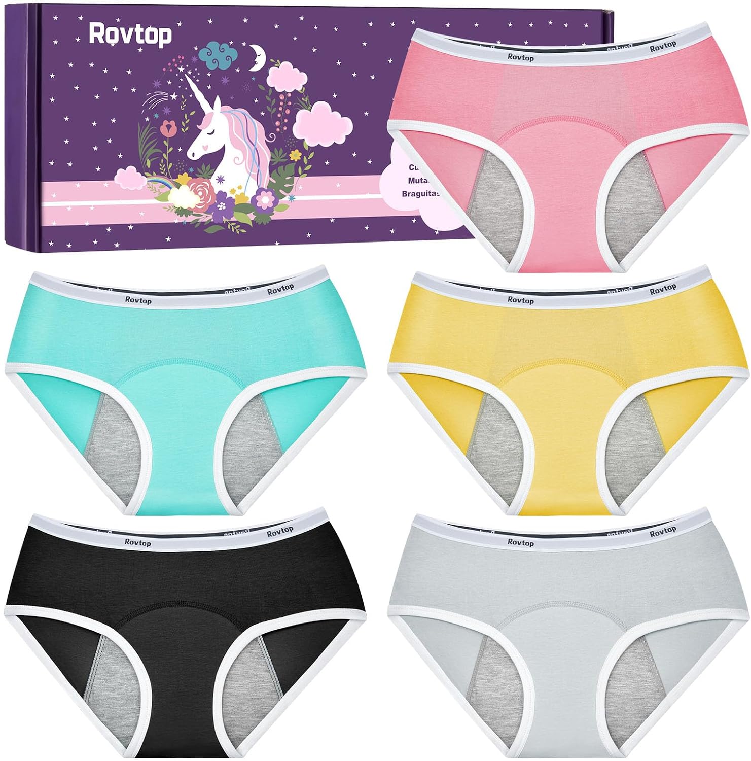 Rovtop Girls Menstrual Period Pants, Special Soft Cotton Menstrual Briefs for Te...