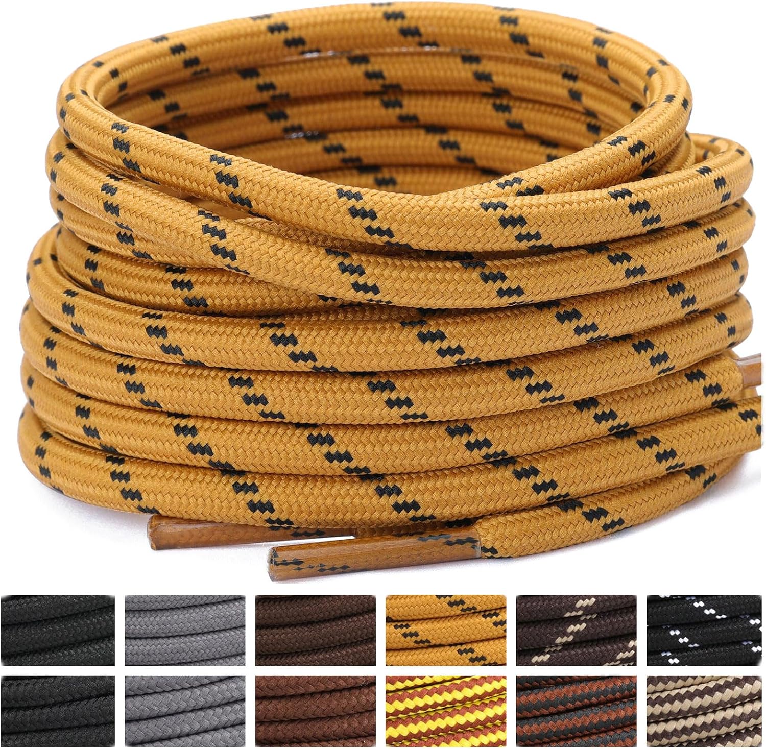 Stepace Round Shoelaces [2 Pairs] Heavy Duty Boot Shoe Laces for Hiking Work Boo...