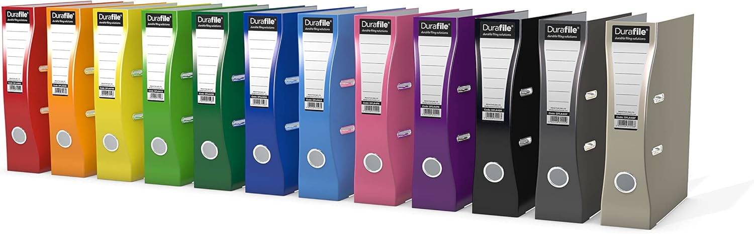 Durafile Lever Arch Files, Pack of 10 Folders Vibrant Assorted Colours, Heavy Du...