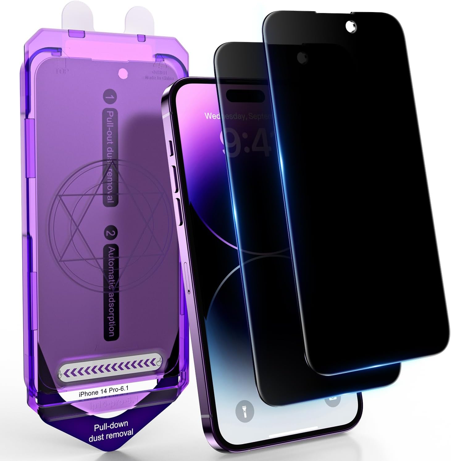 UniqueMe Privacy Screen Protector for iPhone 14 Pro, Special [2 Pack] Tempered G...