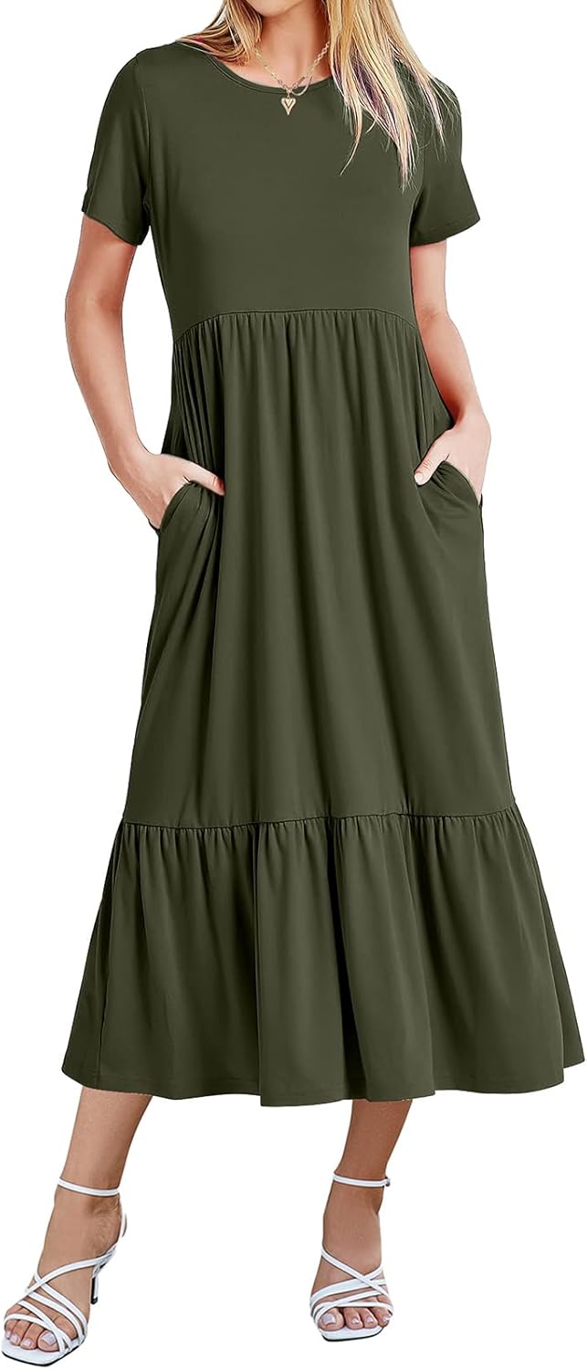Gracyoga Women's Summer Maxi Dress 2024 Casual Short Sleeve Crewneck Flowy Swing...
