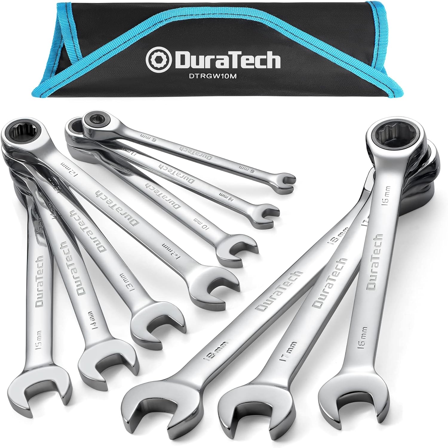 DURATECH 10-Piece Ratchet Combination Spanner Set, Fixed Head Open End Combinati...
