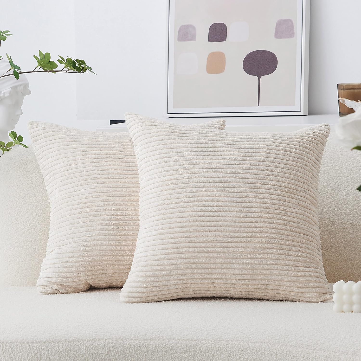 Home Brilliant 2 Pack Cushion Cover, Special Super Soft Plush Corduroy Solid Tex...