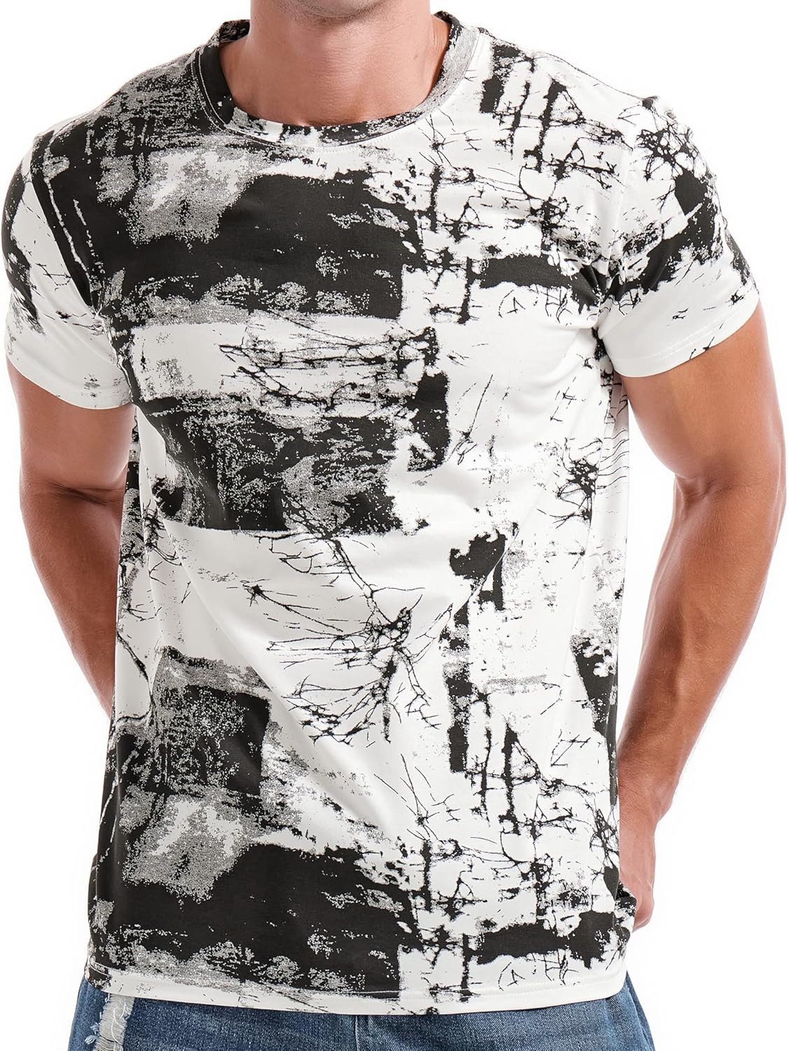 KLIEGOU Mens Hipster HipHop Tees - Fashion Print T-Shirts Medium 606 White