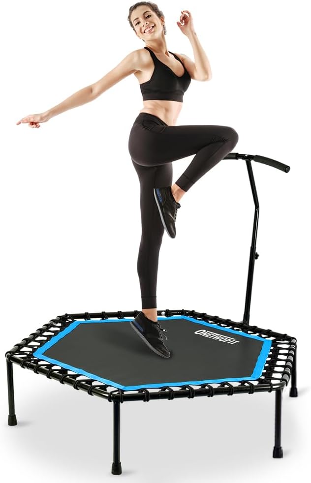 ONETWOFIT 48" Silent Mini Trampoline with Adjustab...