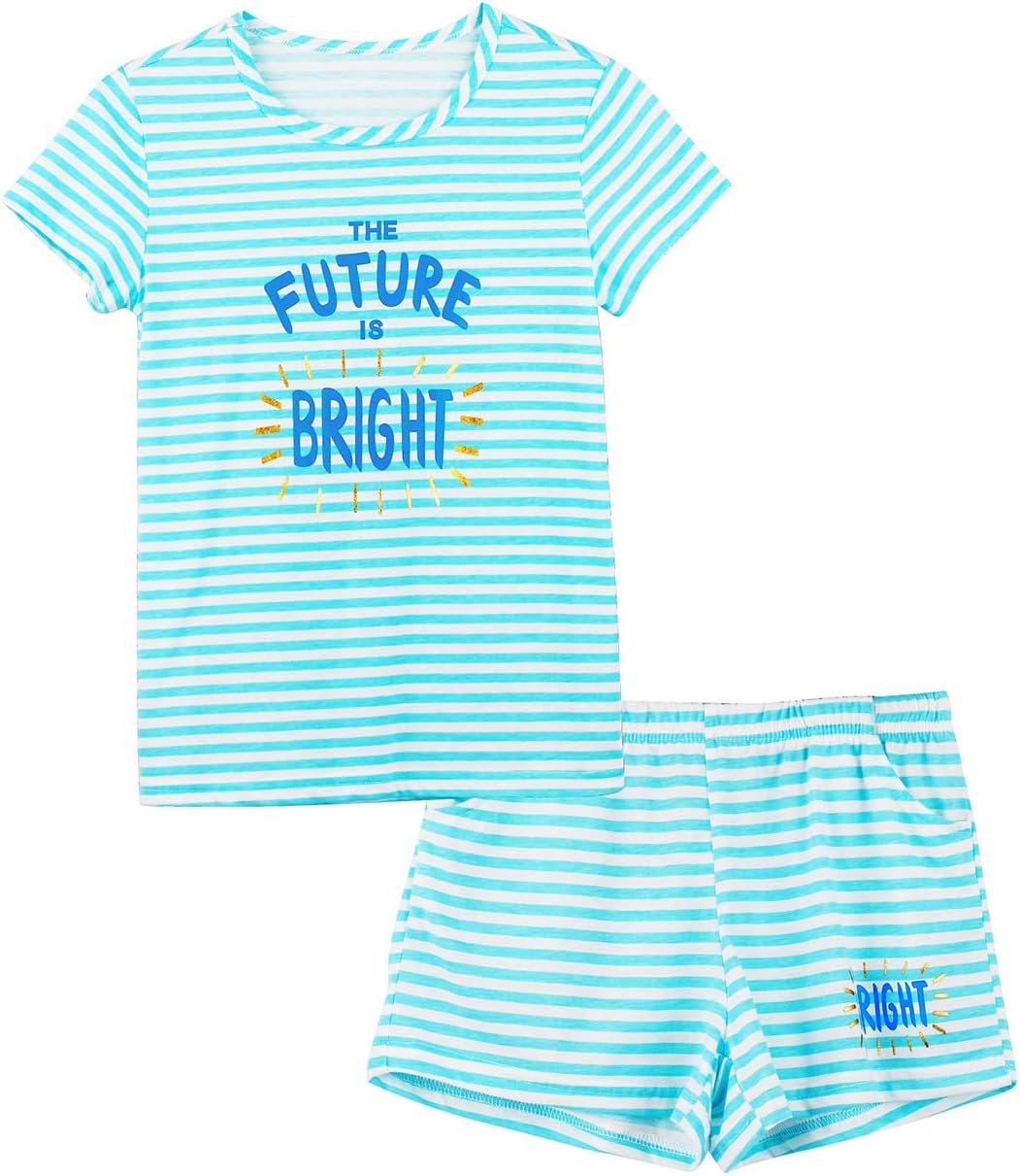 Cozchique Summer Pajamas for Girls – Stripe & Glittering Heart PJS Pal Cute Jamm...