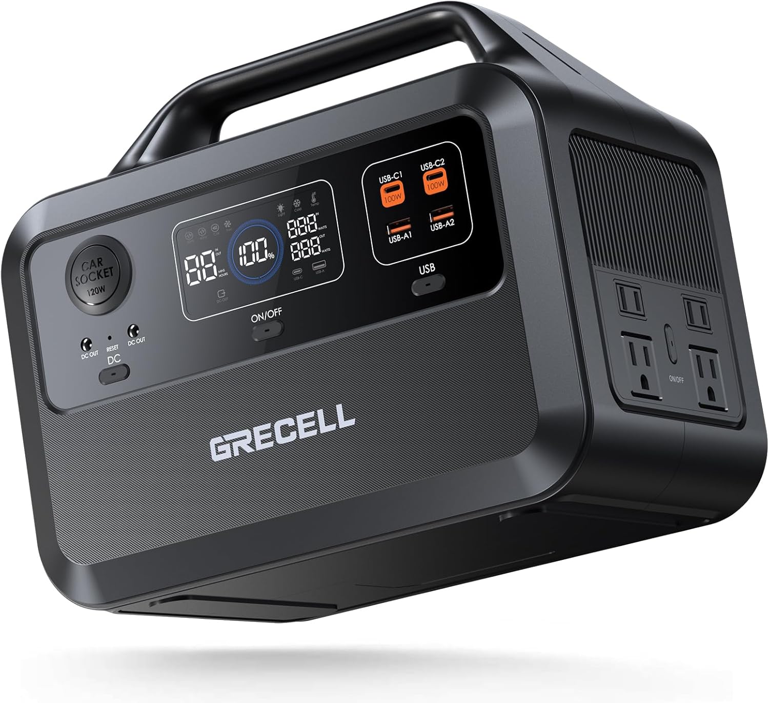 GRECELL Portable Power Station 600W(Peak 1200W), 460Wh LiFePO4 Battery, 1.5hrs F...