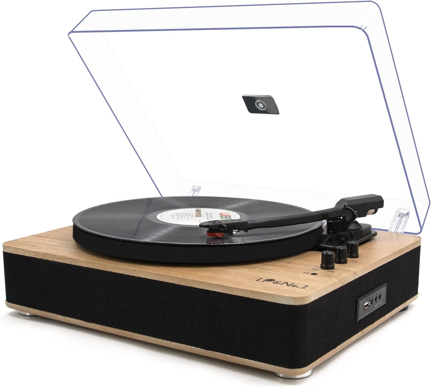 Vinyl Record Player 3-Speed Belt-Drive Turntable with Stereo Speakers and USB Pl...