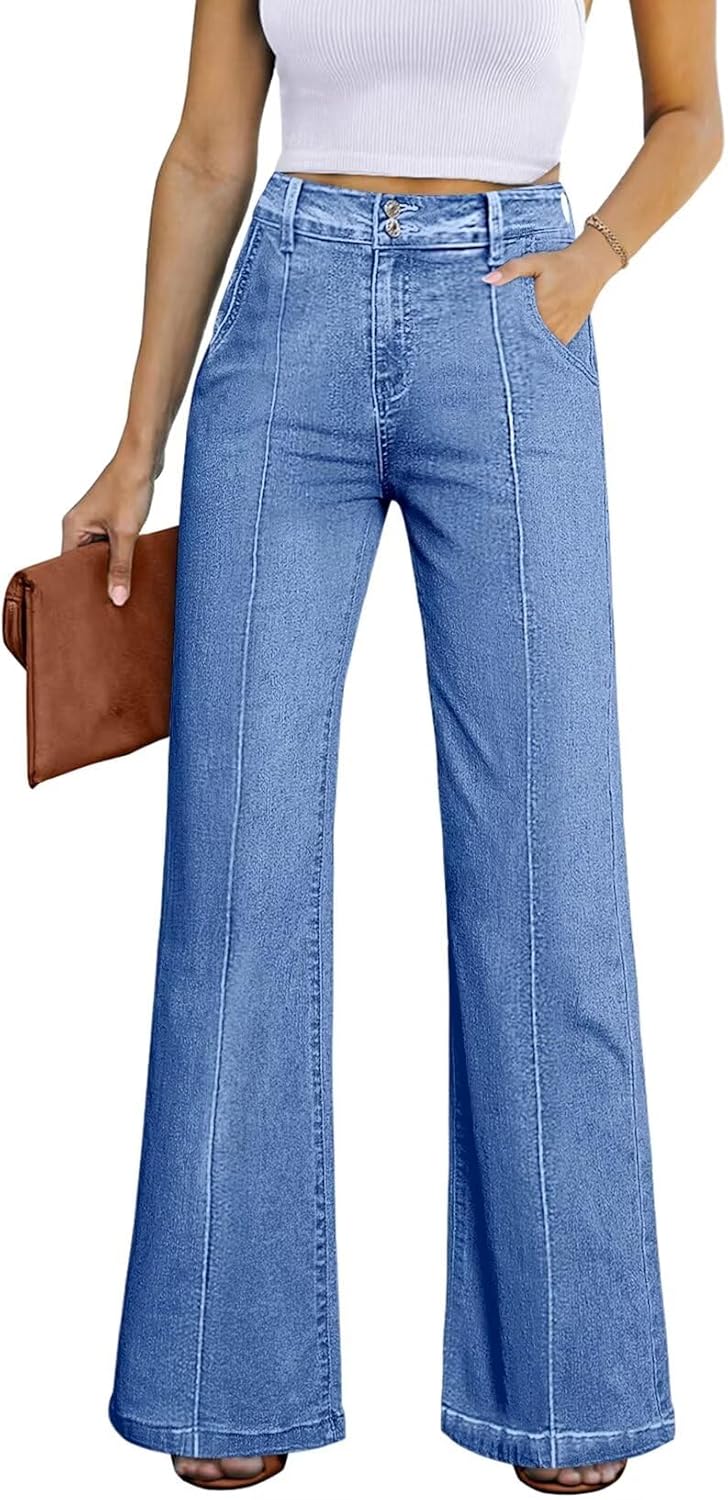 Sidefeel Women's Wide Leg Jeans, Special Casual Baggy Jeans With High Waisted De...