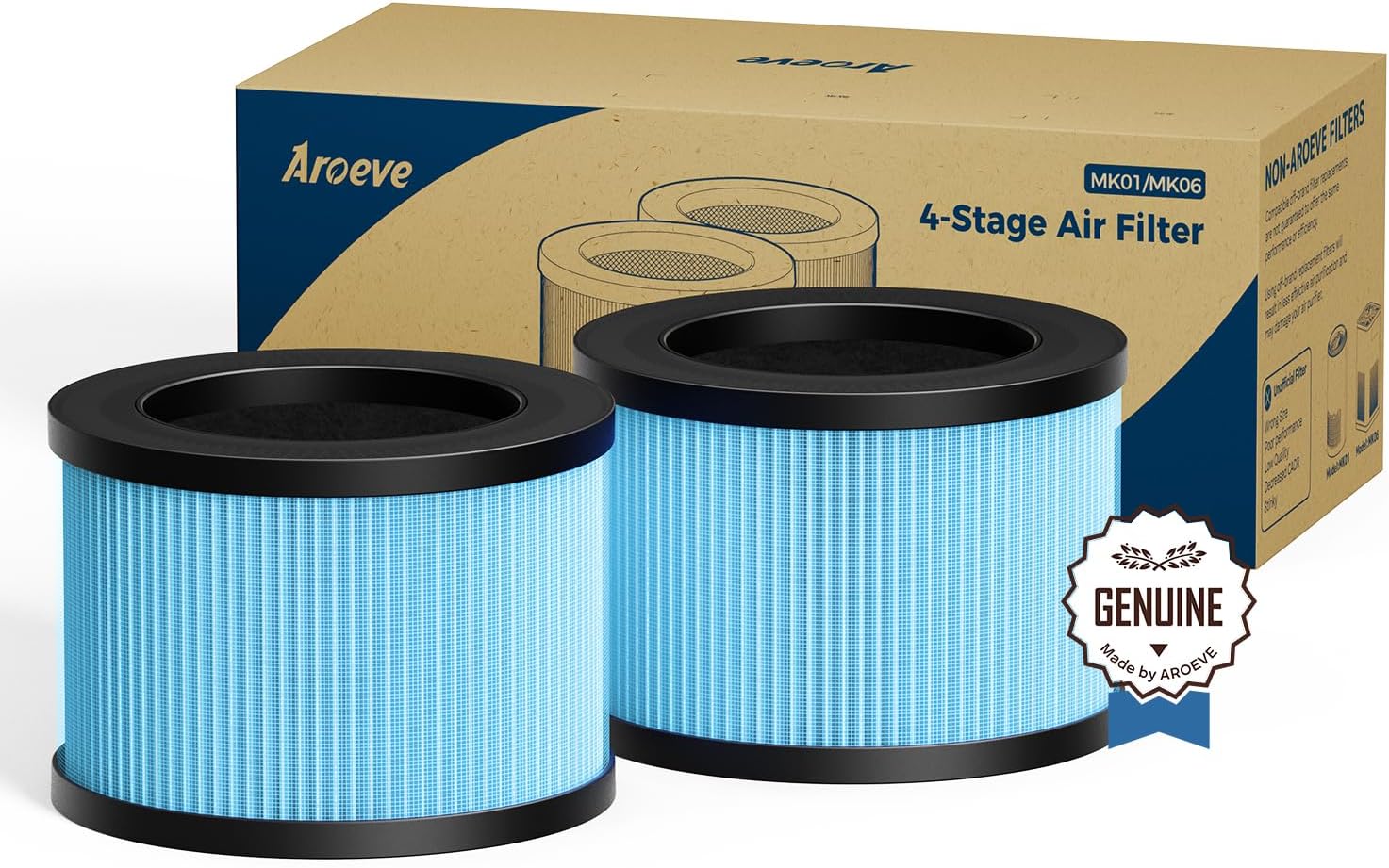 AROEVE MK01 & MK06 Air Filter Replacement 4-in-1 Air Filter for Smoke Pollen Dan...