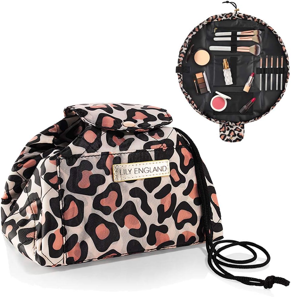 Lazy Drawstring Makeup Bag - Flat Lay Makeup Bag, Drawstring Make Up Bag for Wom...