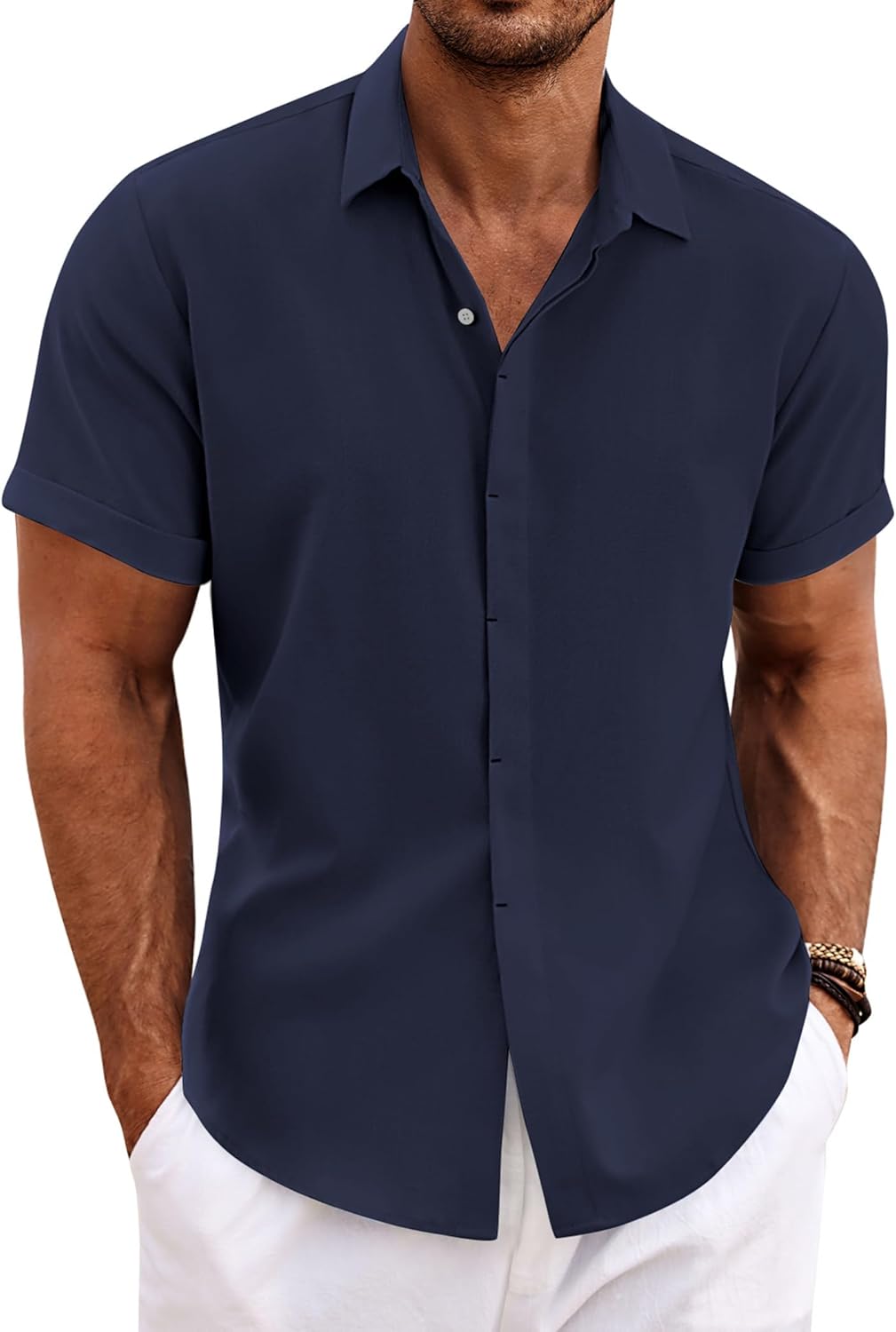 COOFANDY Mens Linen Shirts, Special Short Sleeved Summer Shirt, Innovative Regul...
