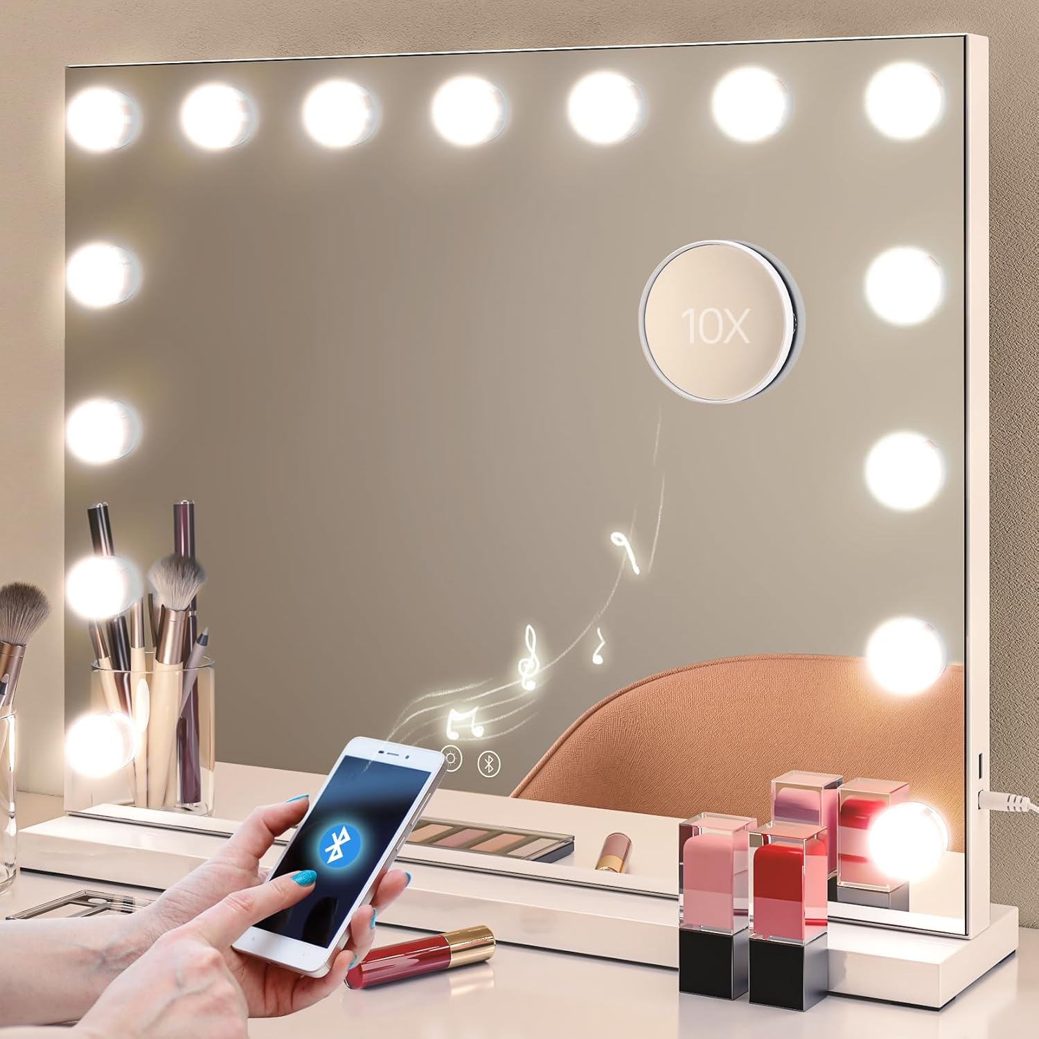 Vanity Mirror with Lights and Bluetooth Speaker,Hollywood Lighted Makeup Mirror,...