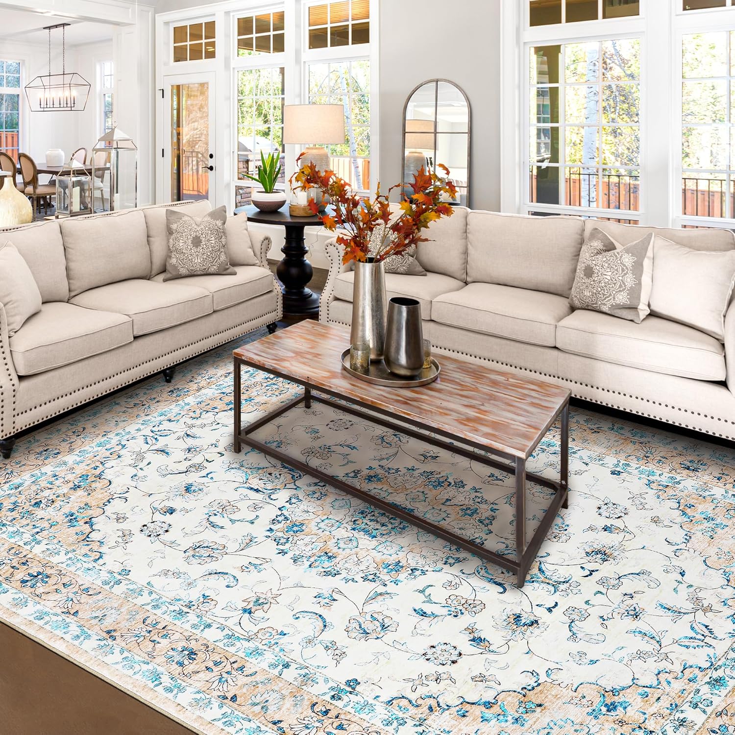 8x10 Area Rugs Washable Boho Rug, Non Slip Carpet for Living Room, Bedroom, Kitc...