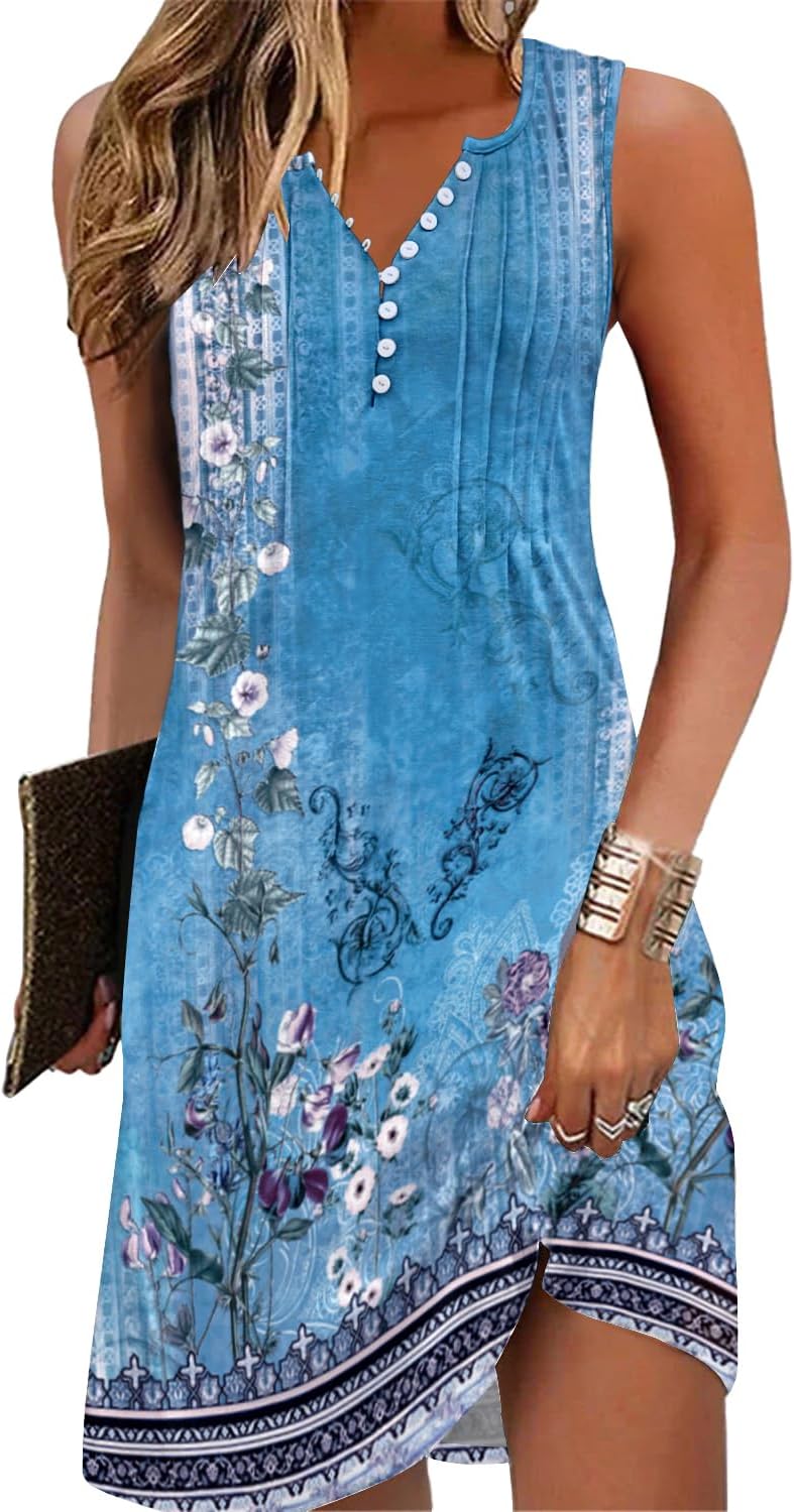 Beach Dresses for Women 2024 Vacation Swim Cover up V-Neck Summer Dress Button D...