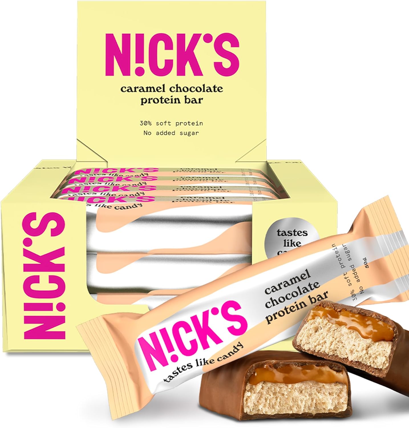 NICKS Keto Protein Bar Caramel Chocolate, 15 g Protein, 190 Calories, Low Carb S...