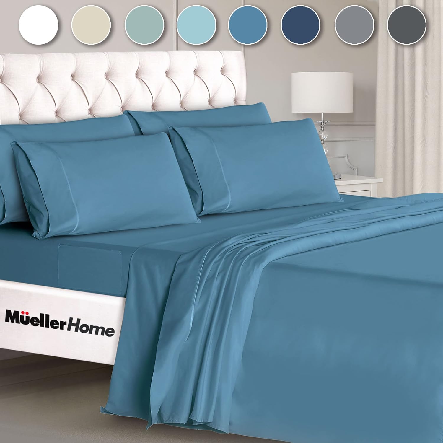 Mueller Luxury 6 Piece Queen Sheet Set - Ultra-Soft 1800 Series, Cooling & Breat...