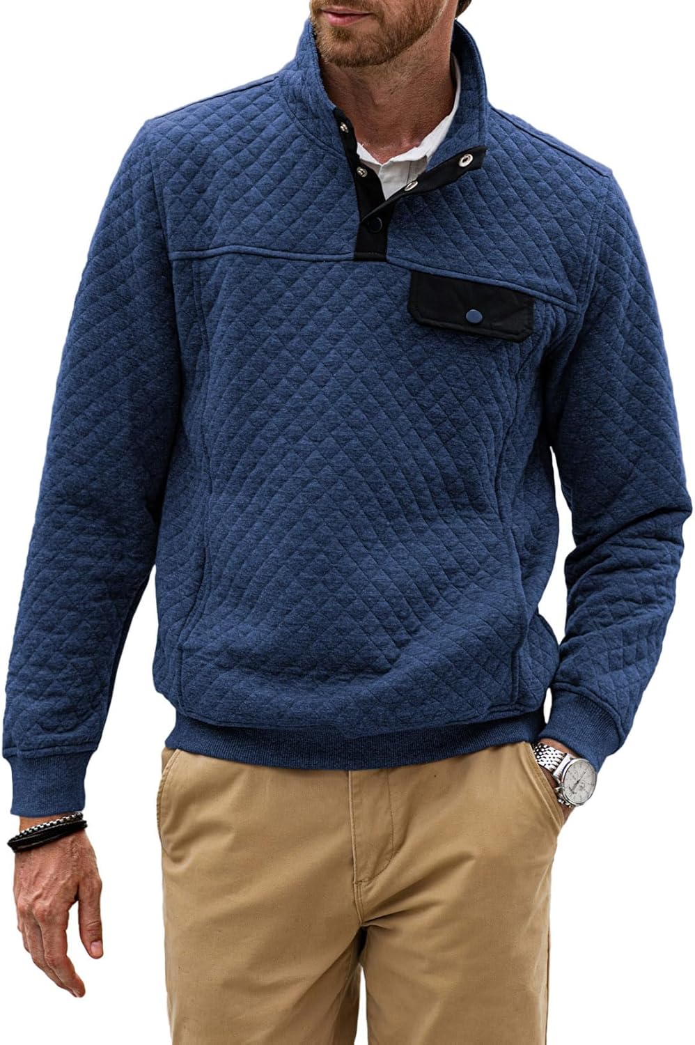 JMIERR Men's Quilted Sweatshirt, Special Long Sleeve Outdoor Stand Collar Pullov...