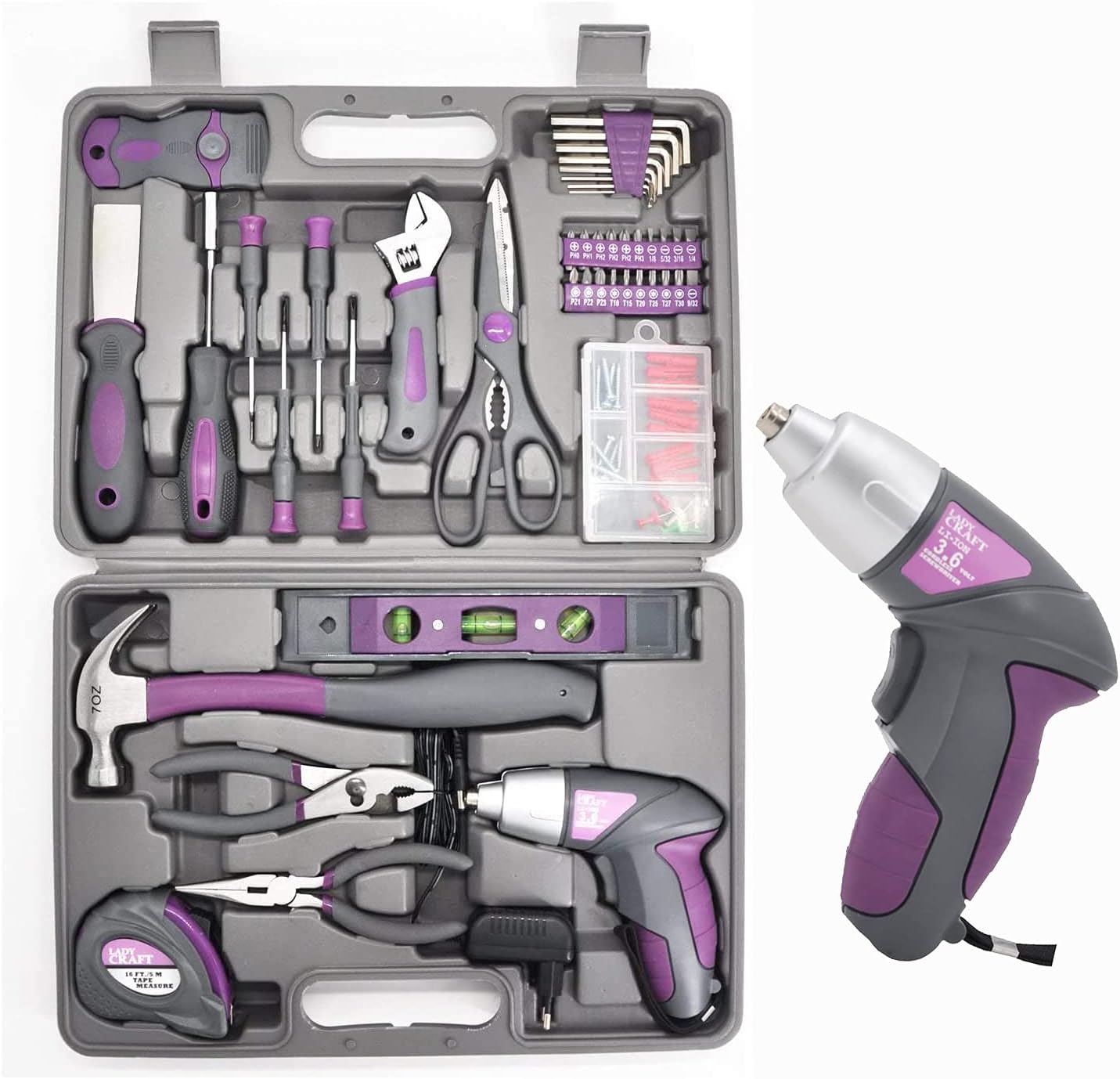 Werktough LADYCRAFT 44PCS 4V Cordless Screwdriver Tool Kit Set Pink Color Tools...