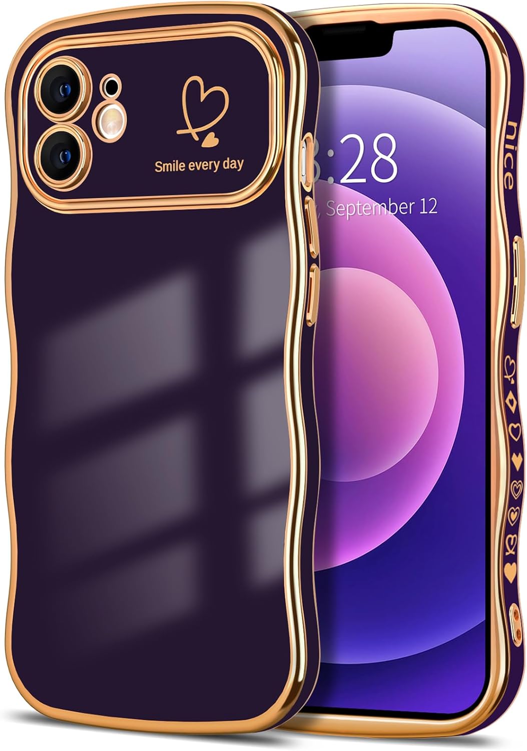 Hython for iPhone 12 Case Cute Curly Wave Frame Shape Phone Cases, Thin Slim Lux...