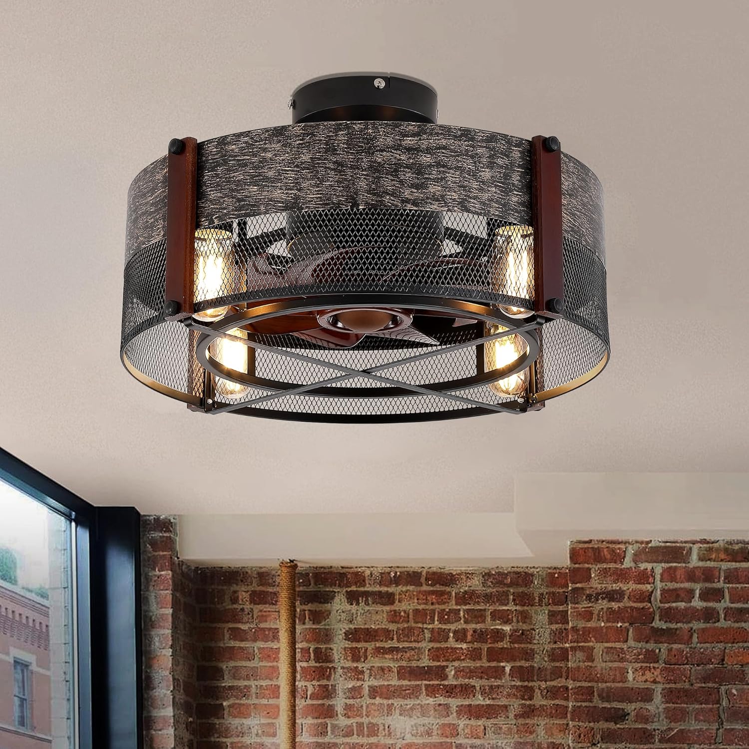 19'' Low Profile Caged Ceiling Fan, Special Ceiling Fan with Lights and Remote,...