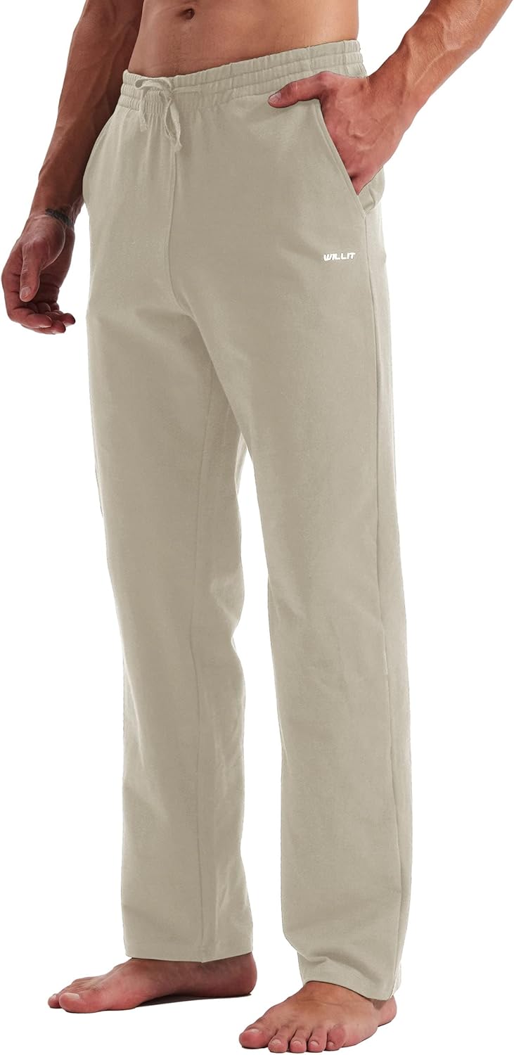 Willit Men's Cotton Yoga Sweatpants, Special Exercise Pants with Open Bottom, In...