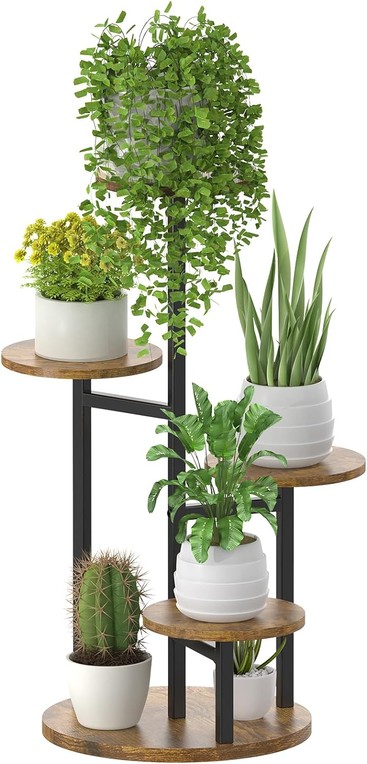 LyTaispuly 5 Tier Plant Stand Indoor Outdoor, Tiered Metal Wood Plant Pot Stands...