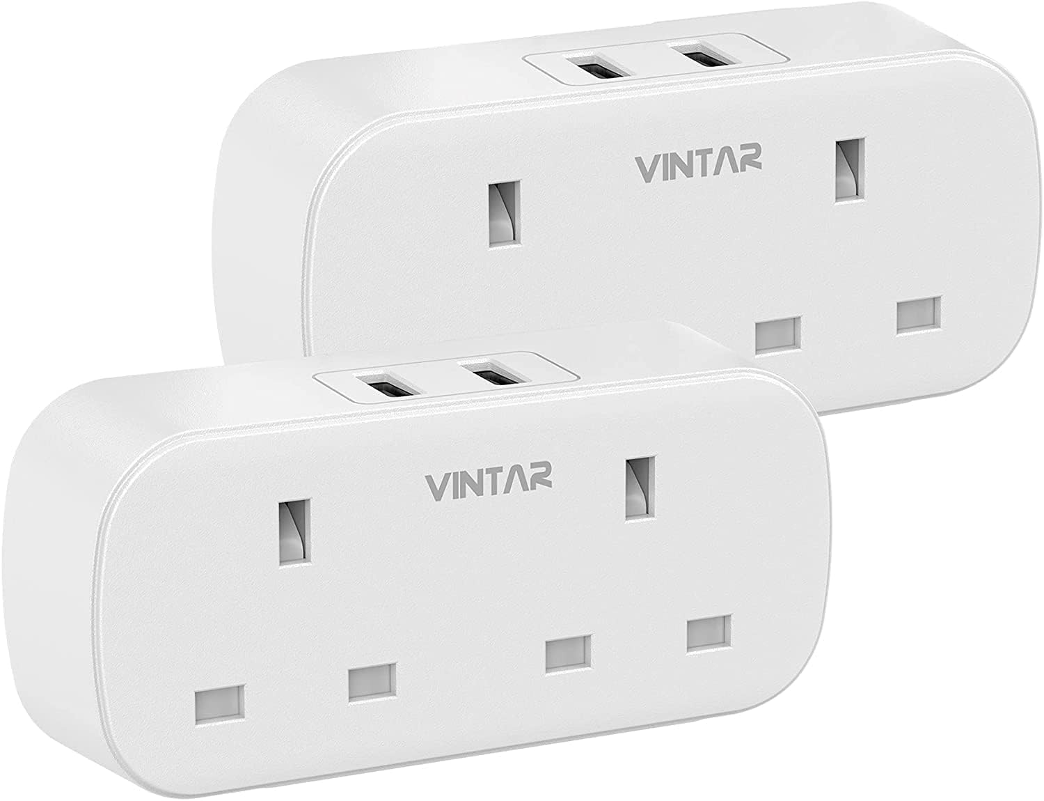 VINTAR Double Plug Adaptor with 2 USB, 2 Way Plugs Extension Multi Sockets Wall...