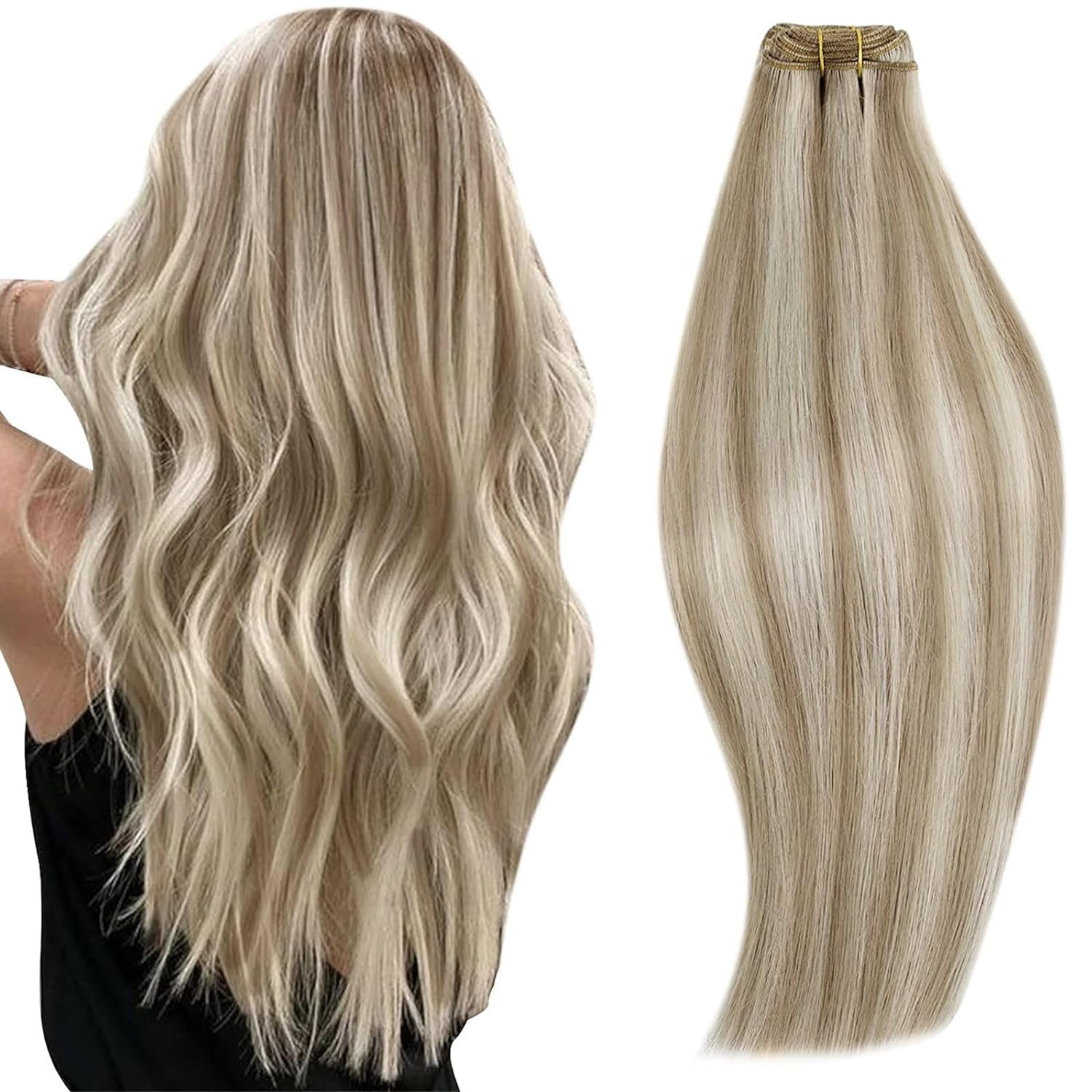 RUNATURE Blonde Weft Hair Extensions, High-Quality Human Hair Extensions, Specia...