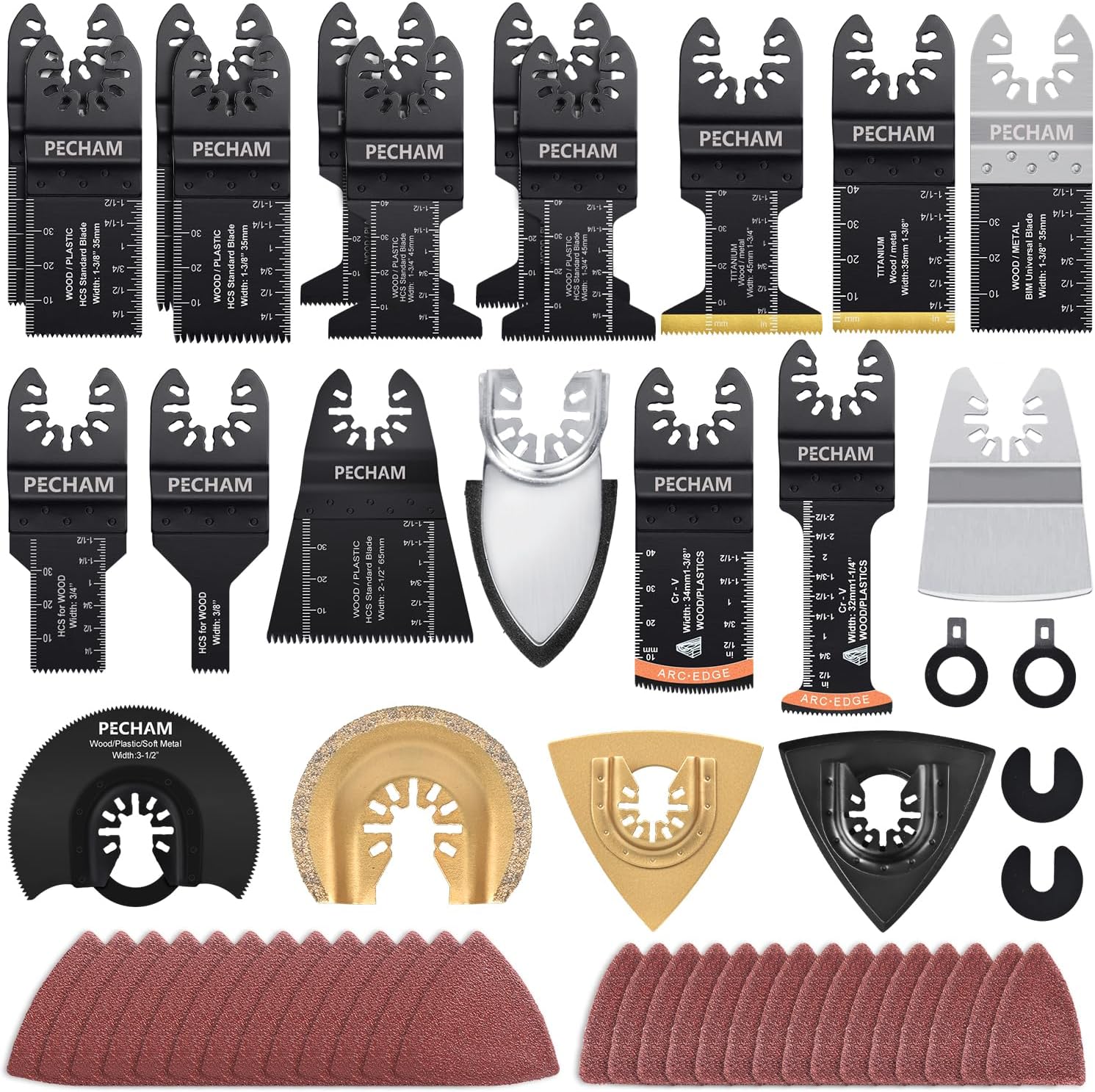 PECHAM 102PCS Oscillating Multi Tool Blade, Wood Metal Cutting and Sandpaper Osc...