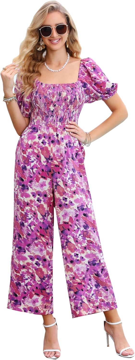 Love Welove Fashion Floral Jumpsuits for Women, casual Loose Romper Short Sleeve...