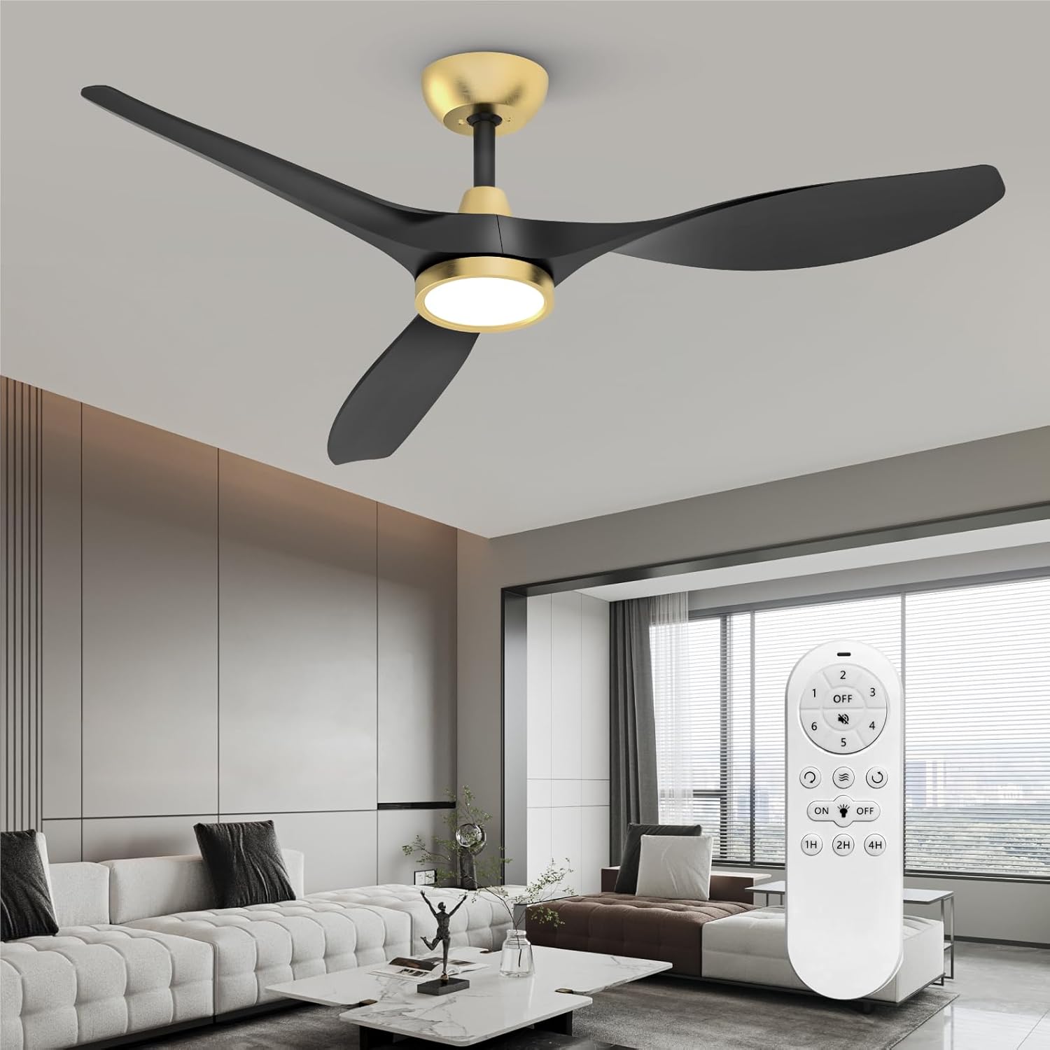 Ceiling Fans with Lights and Remote, 52 Inch Large Airflow Indoor Ceiling Fans w...